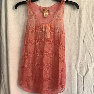 Pink/coral gold shimmer lace tank top